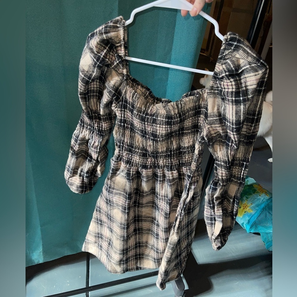 Plaid Puff Sleeve Medium Warm Spring Dress